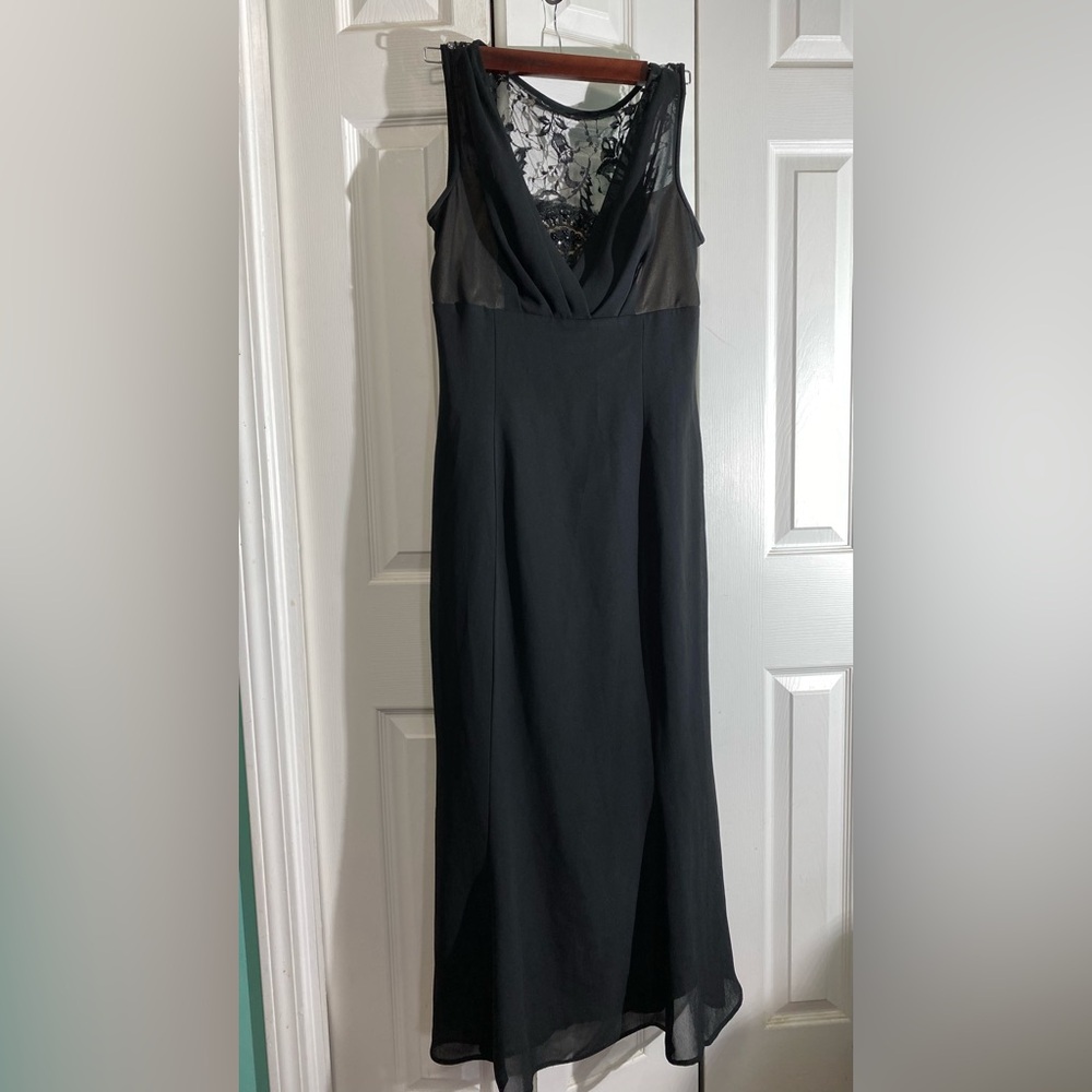 Vintage Scott McClintock Maxi Black Evening Dress 12 Formal Lace Chiffon AA14
